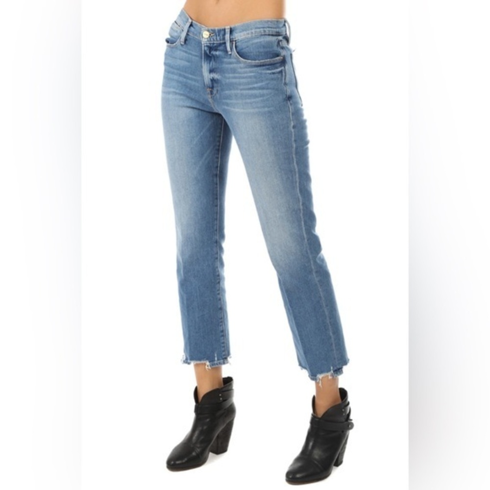 Frame Denim Le High Straight Jean in Breakwater Destructed Hem Size 25